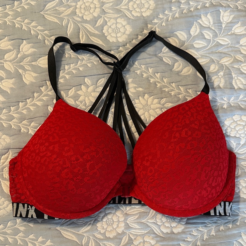 116. Victoria's Secret Red Bra with Black Straps